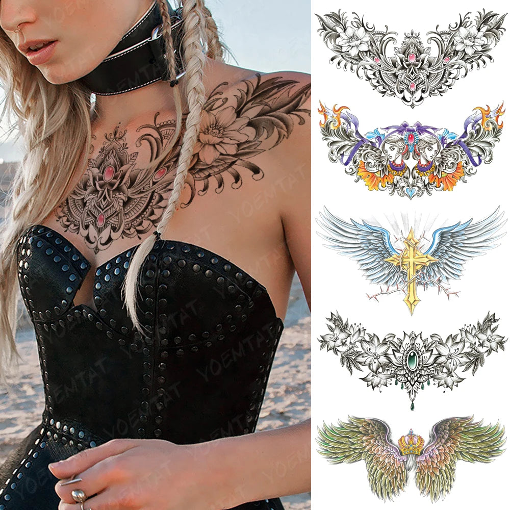 Lace & Gemstone Faux Tattoo - Underboob & Chest Art