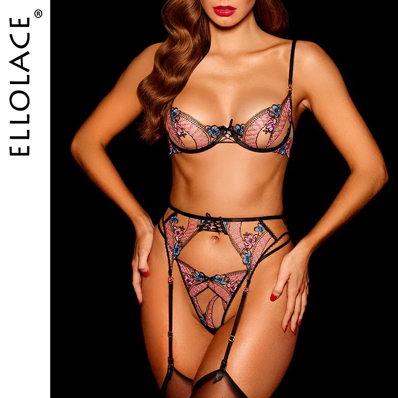 Petal Tease Embroidered Lingerie & Stockings Set (by Ellolace)