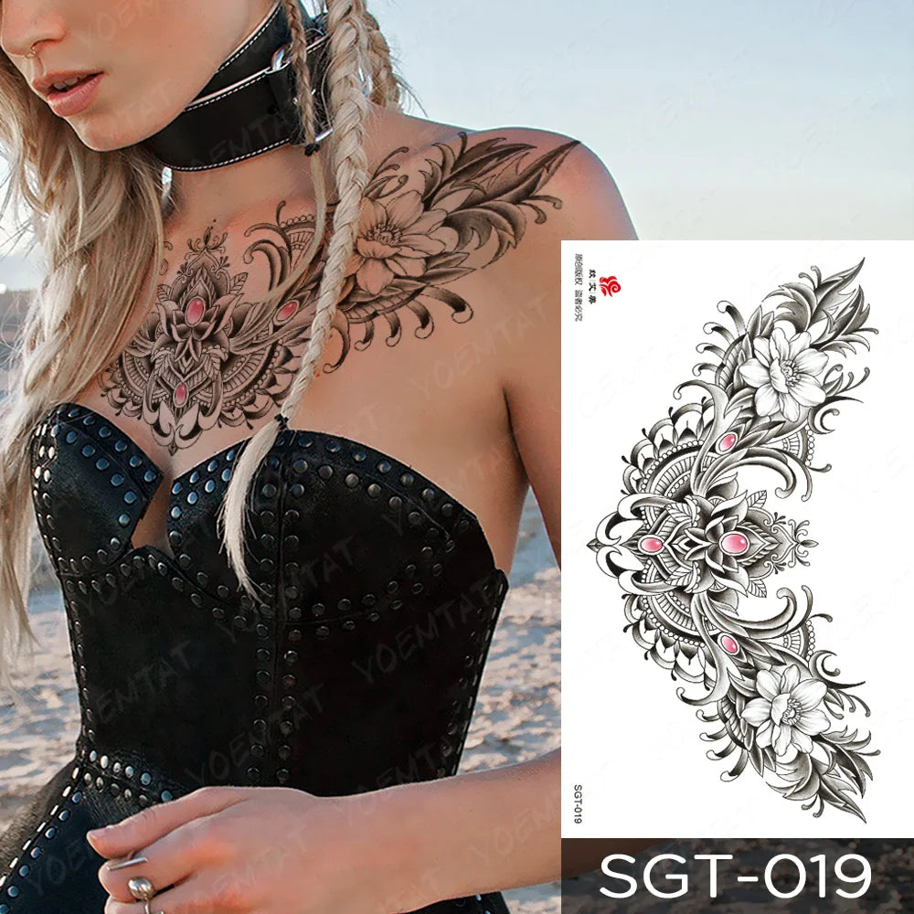 Lace & Gemstone Faux Tattoo - Underboob & Chest Art