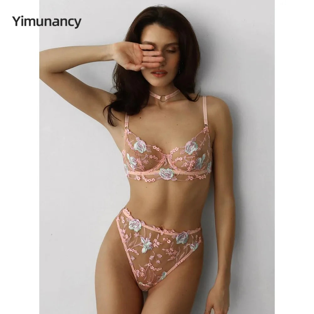 Wildflower Kiss 3-Piece Embroidered Lingerie Set (by Yimunancy)