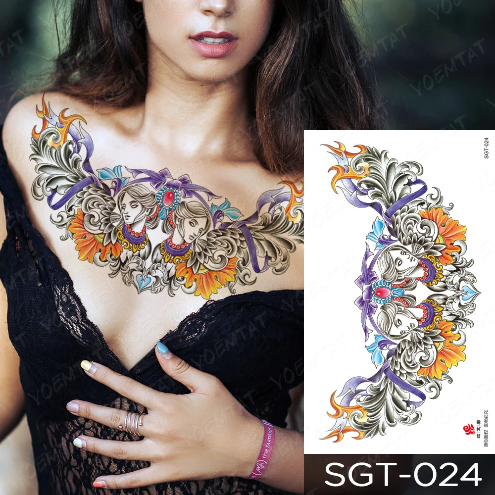 Lace & Gemstone Faux Tattoo - Underboob & Chest Art