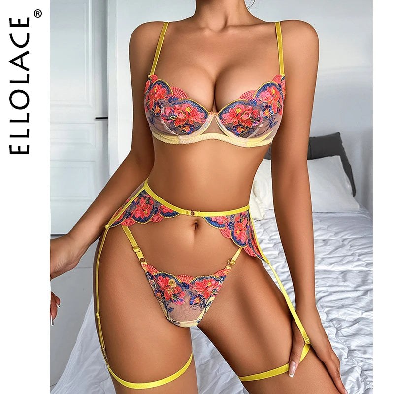 Floral Temptation 3-Piece Lingerie Set (by Ellolace)