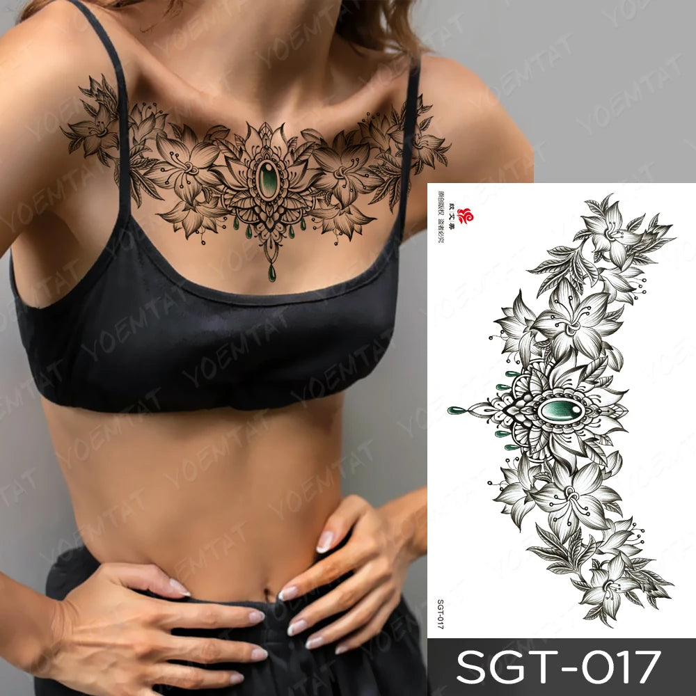 Lace & Gemstone Faux Tattoo - Underboob & Chest Art