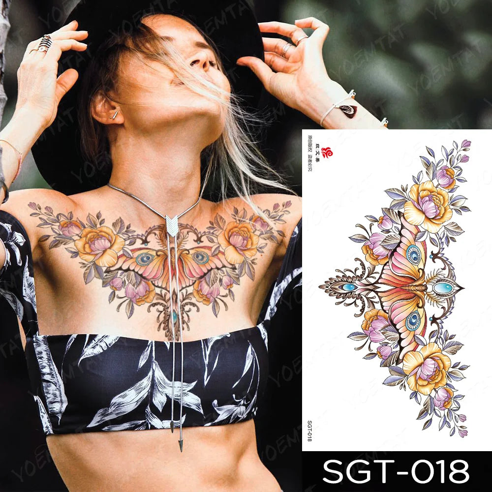 Lace & Gemstone Faux Tattoo - Underboob & Chest Art