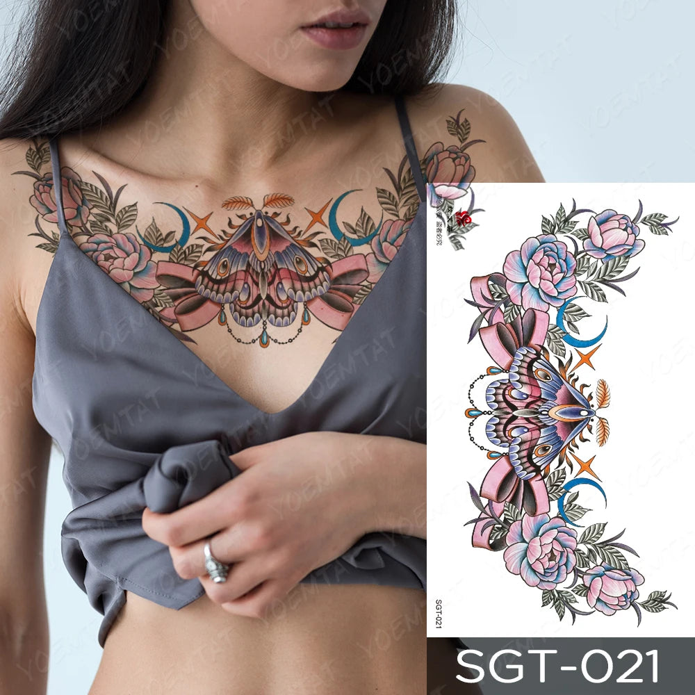 Lace & Gemstone Faux Tattoo - Underboob & Chest Art