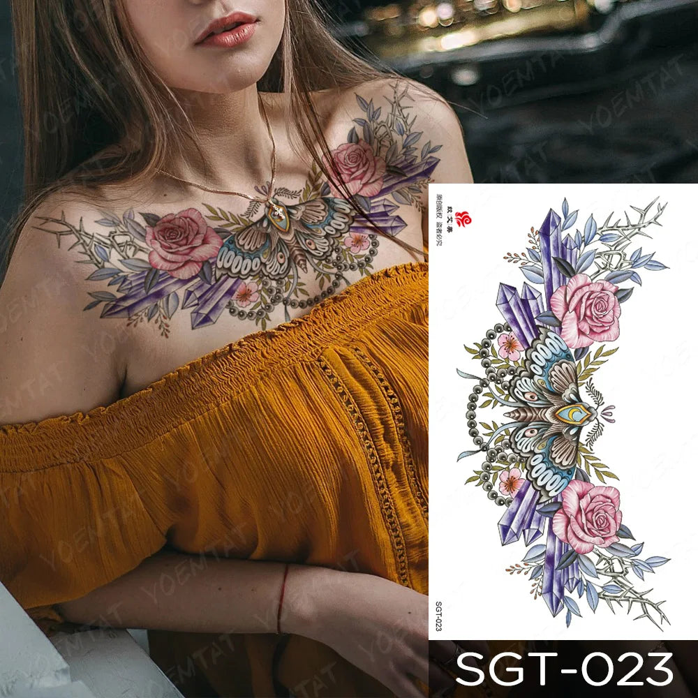 Lace & Gemstone Faux Tattoo - Underboob & Chest Art