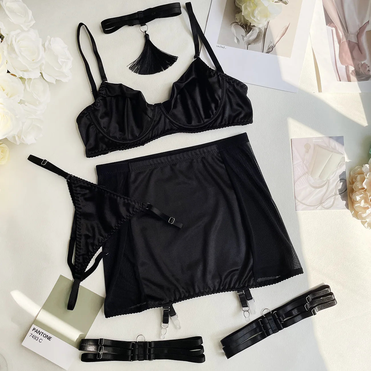 Nightfall Club 5-Piece Lingerie Garter Set